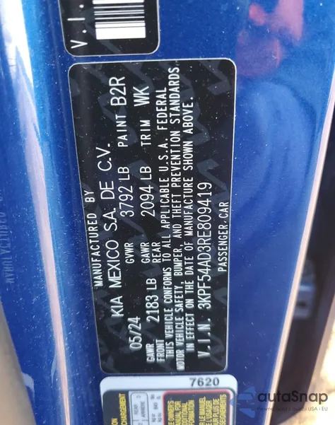 2024 Kia Forte Gt Line z USA, uszkodzony, nr VIN 3KPF54AD3RE809419